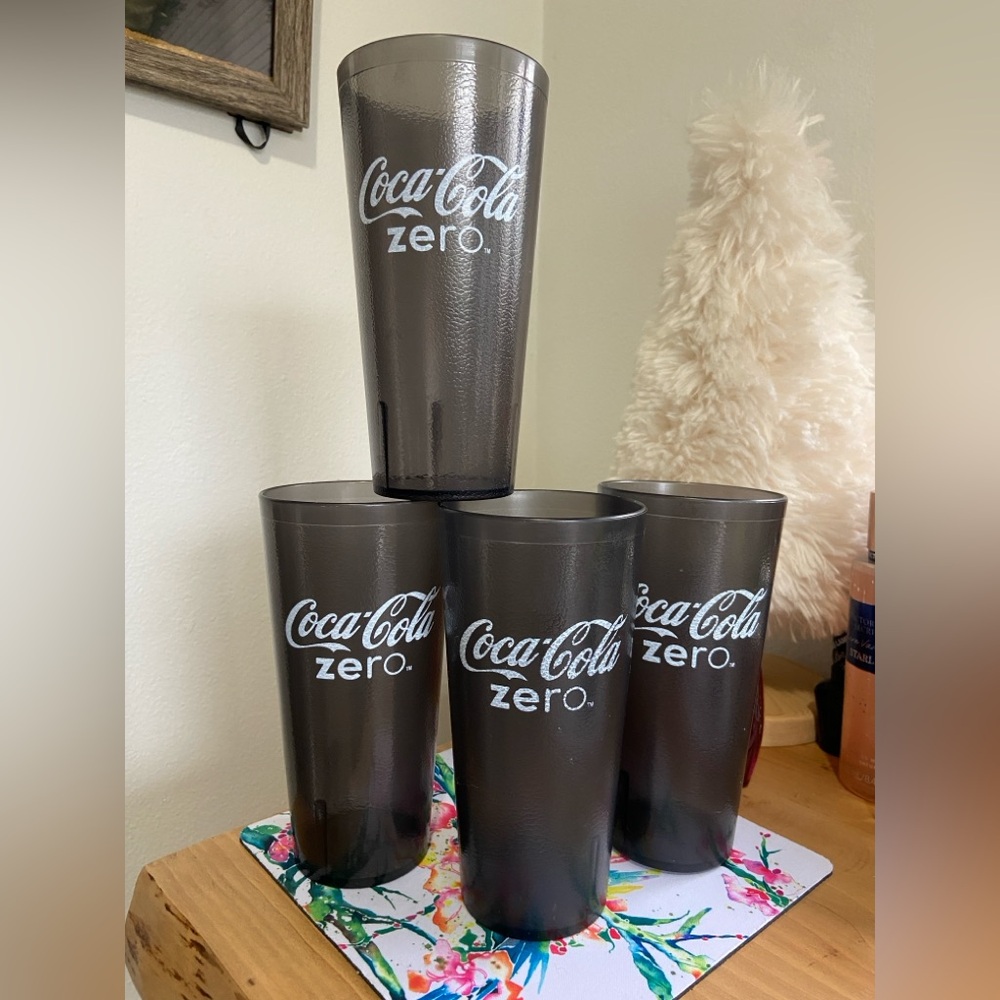 G.E.T. Heavy-Duty Coca-Cola Stackable Plastic Tumbler Cups 24oz Black Set of 4